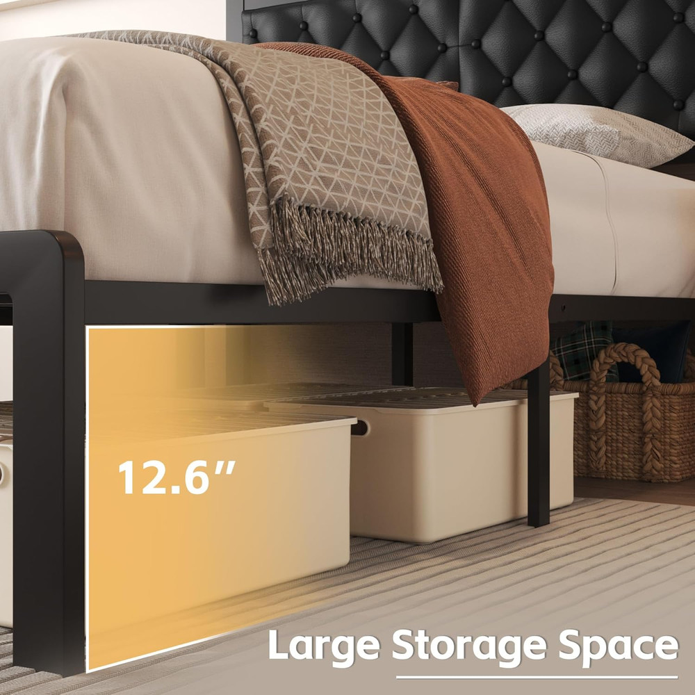 Queen Bed Frame with Headboard PU Leather Upholstered Bed Frame Platform,All Met