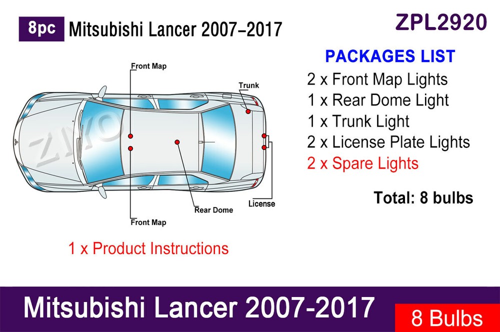 LED Light Bulbs Interior Light Kit for Mitsubishi Lancer 2007-2017 Dome Light