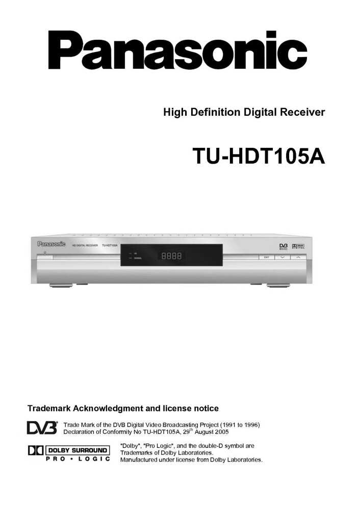 Panasonic TU-HDT105A Digital Receiver Owners Instruction Manual