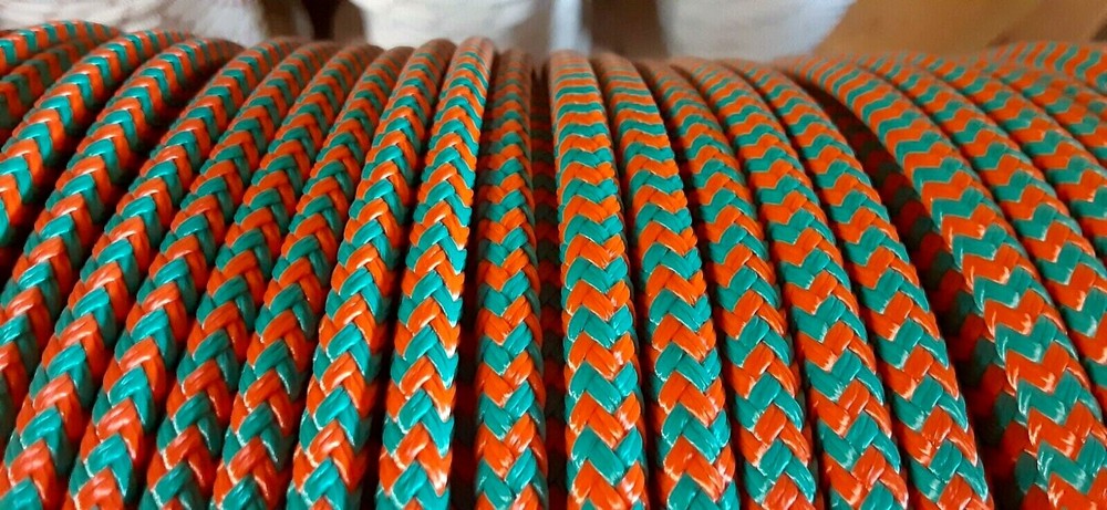 1/4 x 200 ft. Double Braid-Yacht Braid polyester rope. Herringbone. Teal/Orange