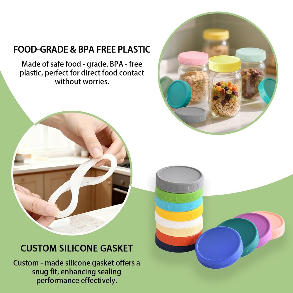 9 Pack Regular Mouth Mason Jar Lids - 70mm Colored Plastic Multicolored