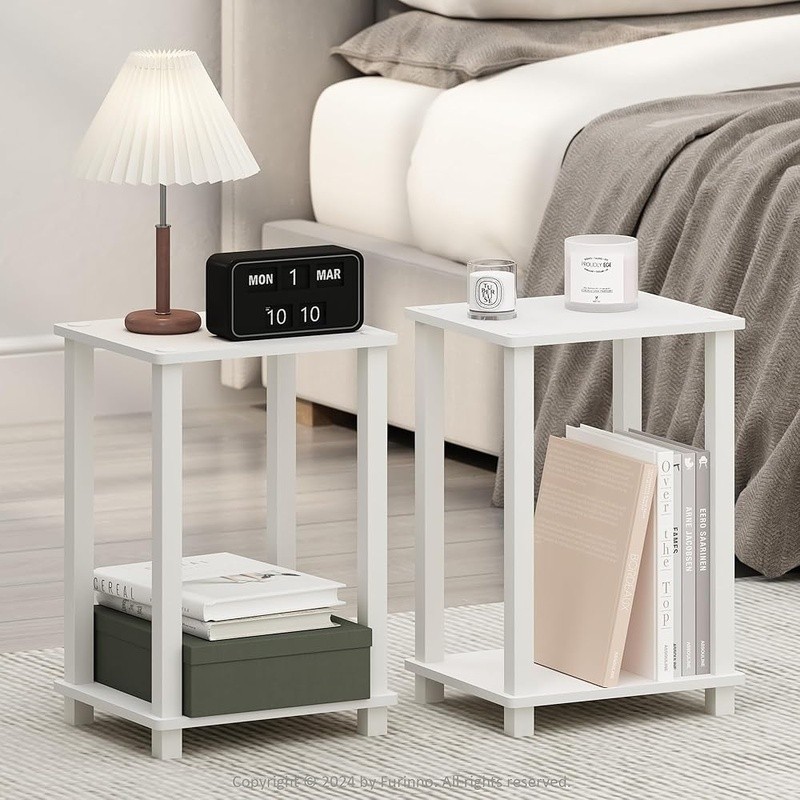 Minimalist Two-Tier Nightstand Set Open Shelf Compact Storage Bedside Table New