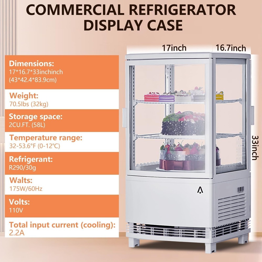 Display Refrigerator, 2.0 Cu.Ft Refrigerated Display Case Countertop Commercial