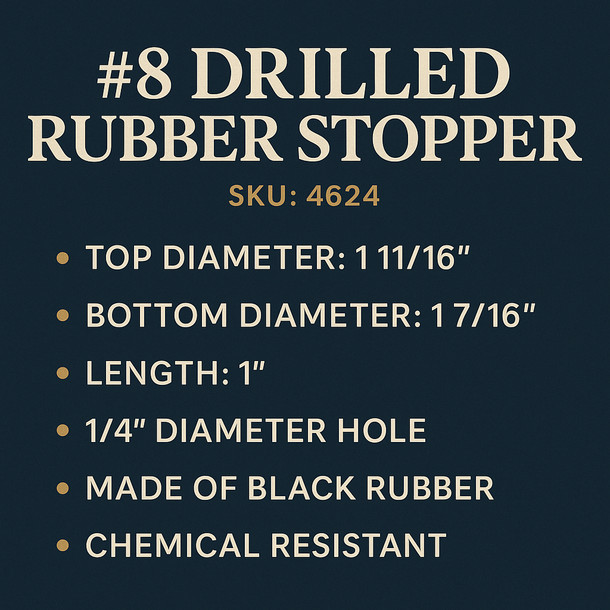 LD Carlson No. 8 Drilled Rubber Stopper