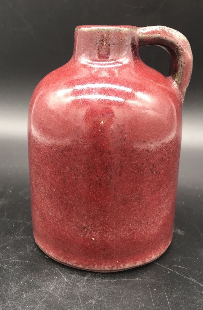 Vintage Maroon Glazed Clay Jug Finger Handle 5”