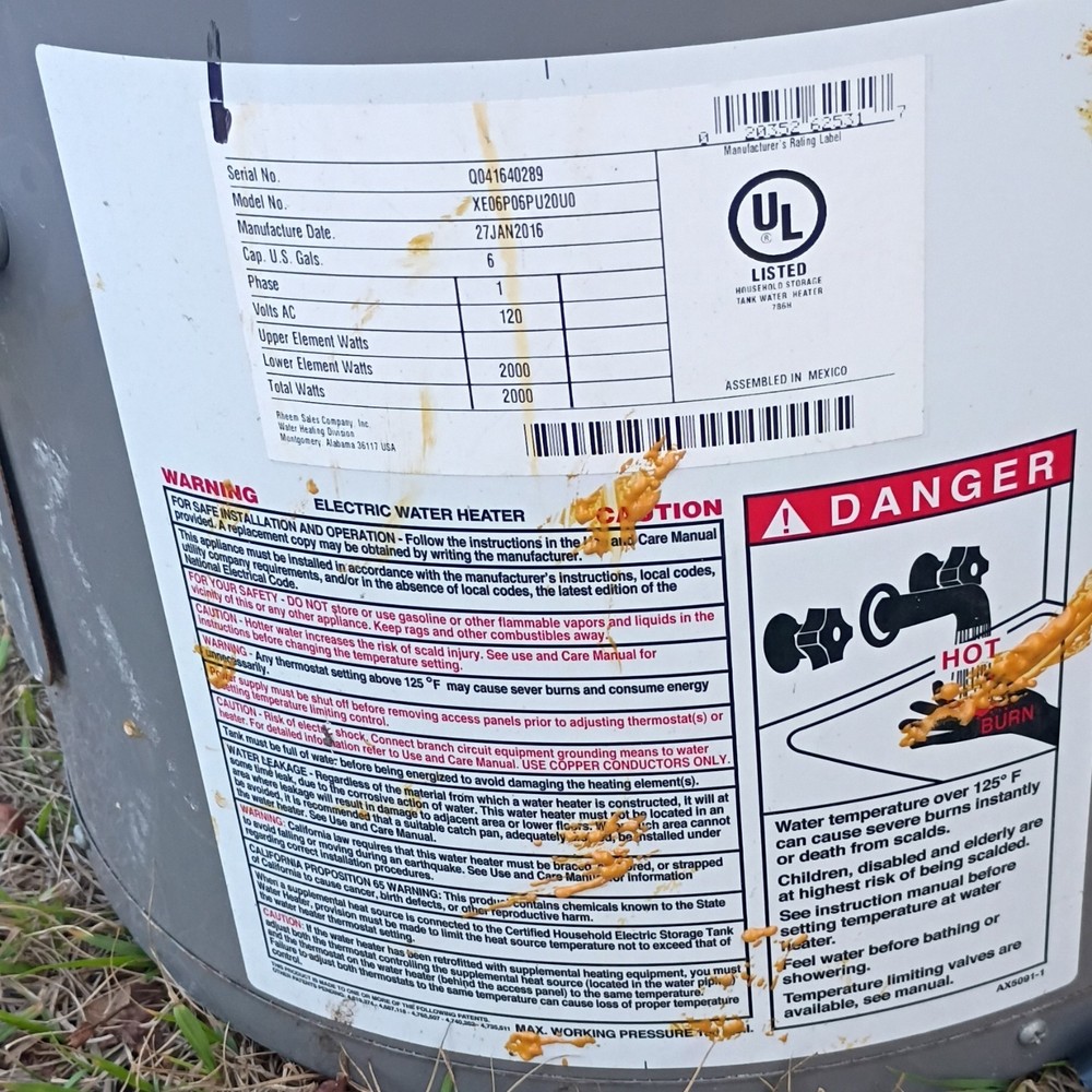 Rheem Electric 6 Gallon Storage Tank Water Heater 120V 2000W Gray XE06P06PU20U0