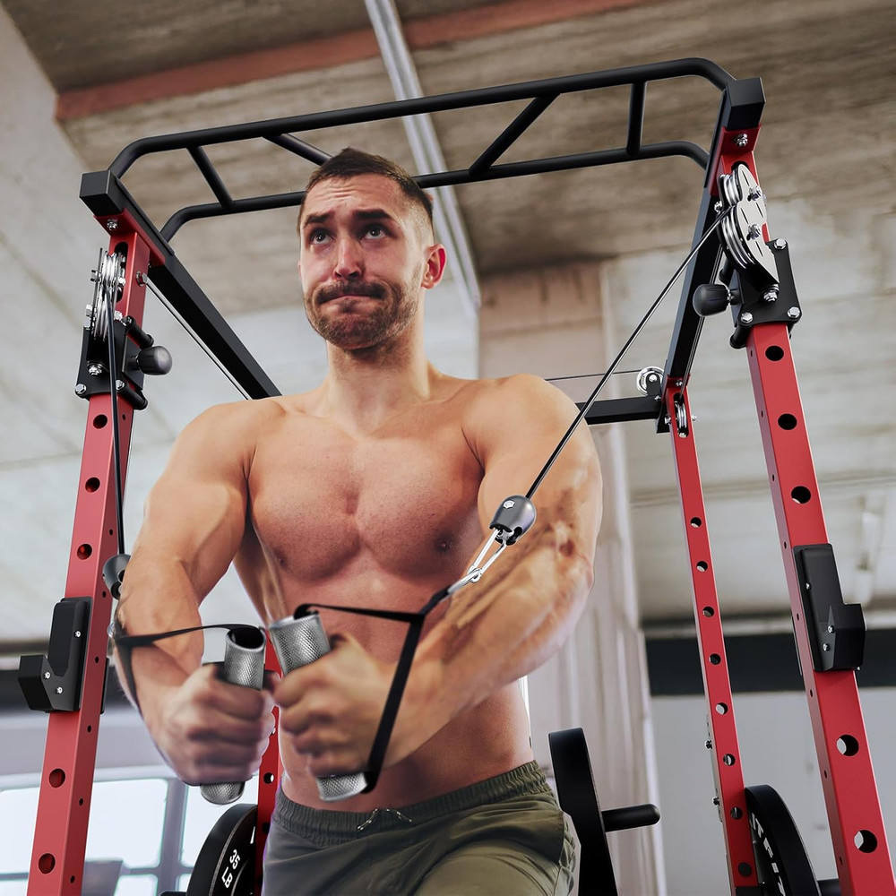 Power Cage with Optional LAT Pulldown/Cable Crossover, 1000LB Squat Rack for Hom