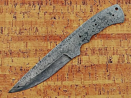9" drop point blank blade, Rain drop pattern Damascus steel, 4.5" cutting edge