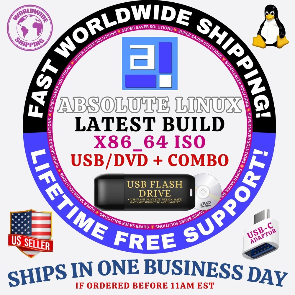 ABSOLUTE Linux OS | LATEST ISO | DVD, USB, COMBOS | FAST SHIPPING