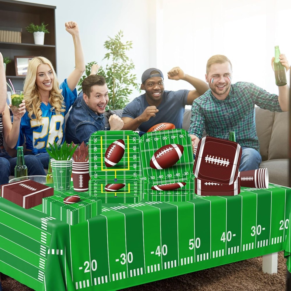 3Pcs Football Tablecloth Plastic 108" x 54" (Rectangular), Green