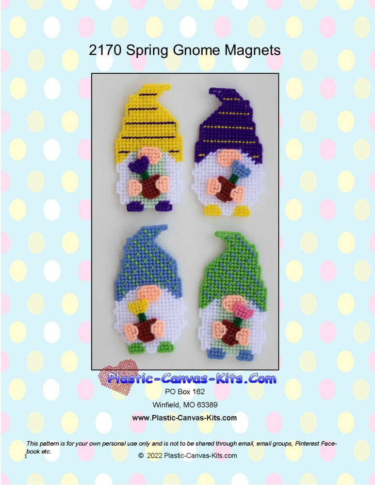 Spring Gnome Magnets- Plastic Canvas Pattern or Kit