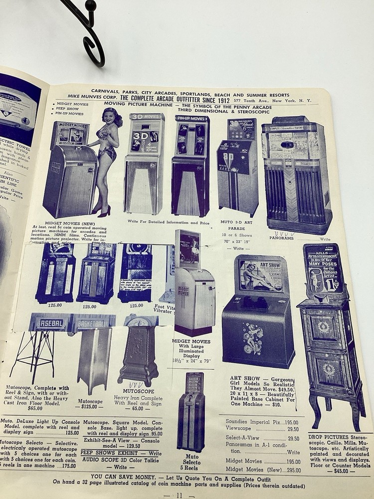 1955 Mike Munves Arcade Catalog & Original Operator Inserts-Complete Lot