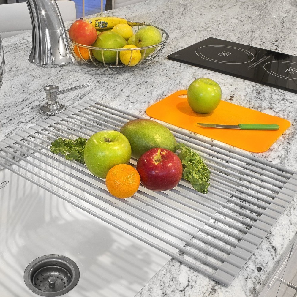 Sorbus Over the Sink Multipurpose Roll-Up Dish Drying Rack (Warm Gray)