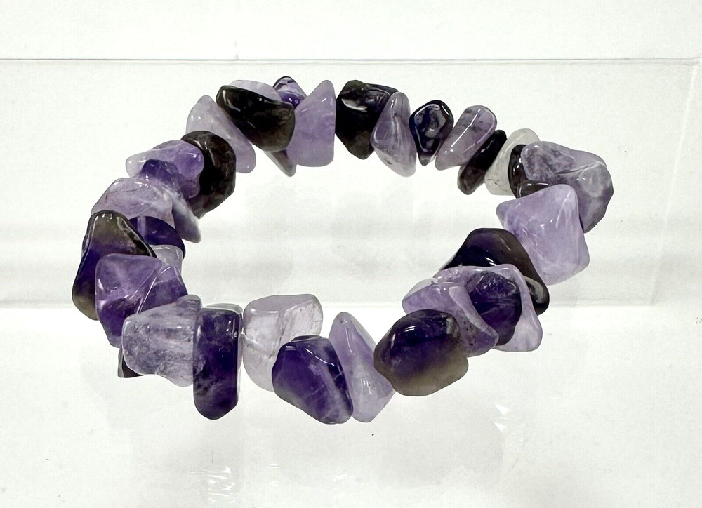 Polished Rough Amethyst Stretchy Statement Bracelet