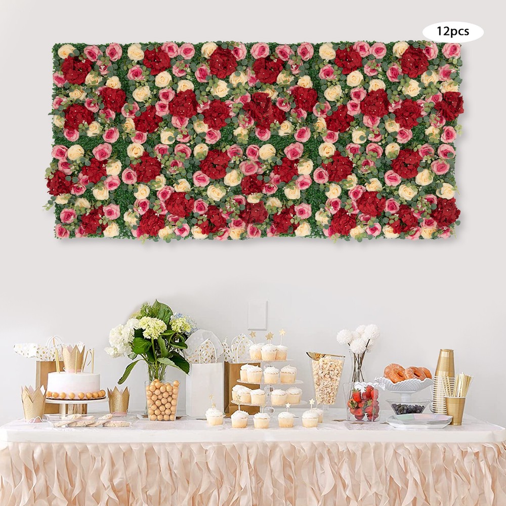 12* Rectangular Flower Walls Silk&Plastic Flower Wall Backdrop Artificial Decor