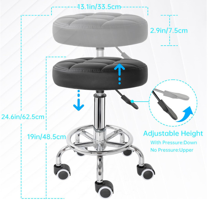 PU Leahter Rolling Stool Height Adjustable Round Swivel Stools for Spa Salon ...