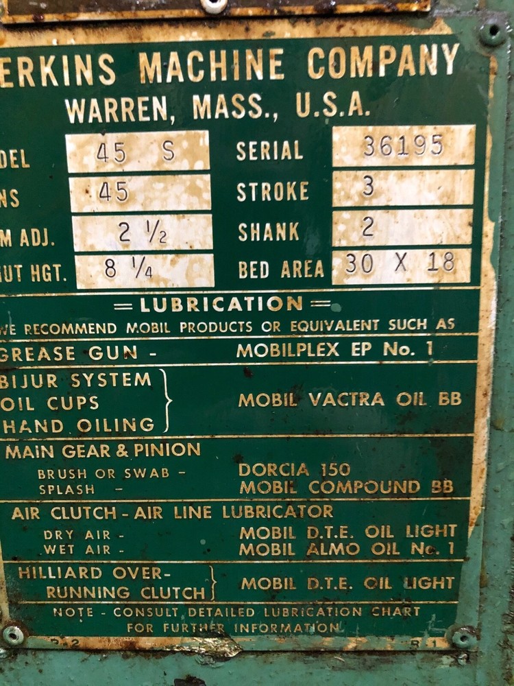 Perkins Model 45S, 45 Ton Power Press