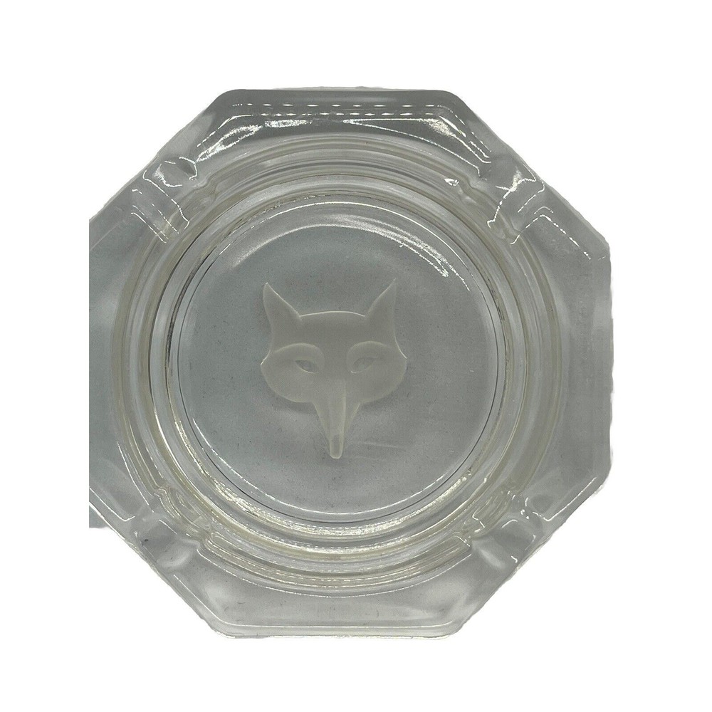 Clear Glass Square Ashtray Etched Fox