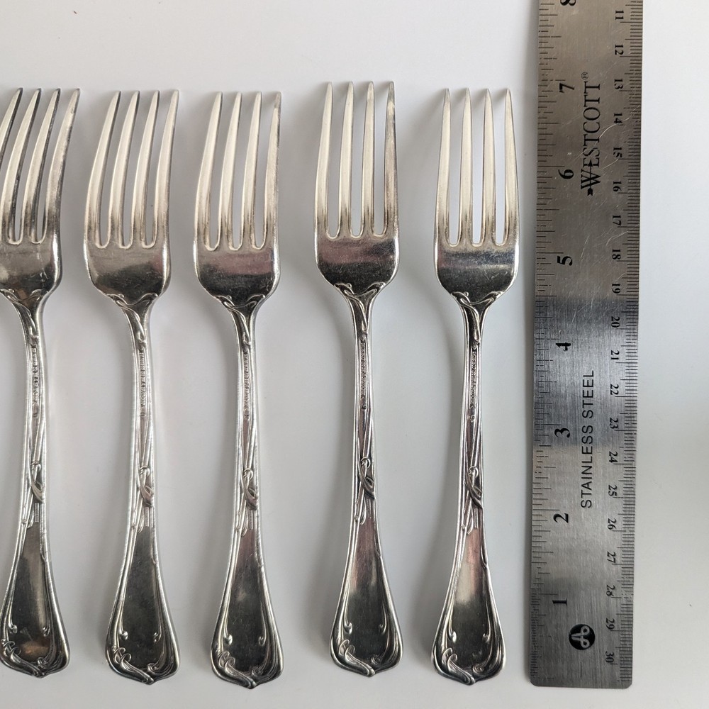 6 Reed & Barton Modern Art Dinner Forks circa 1904 No Monogram 7" Silverplate
