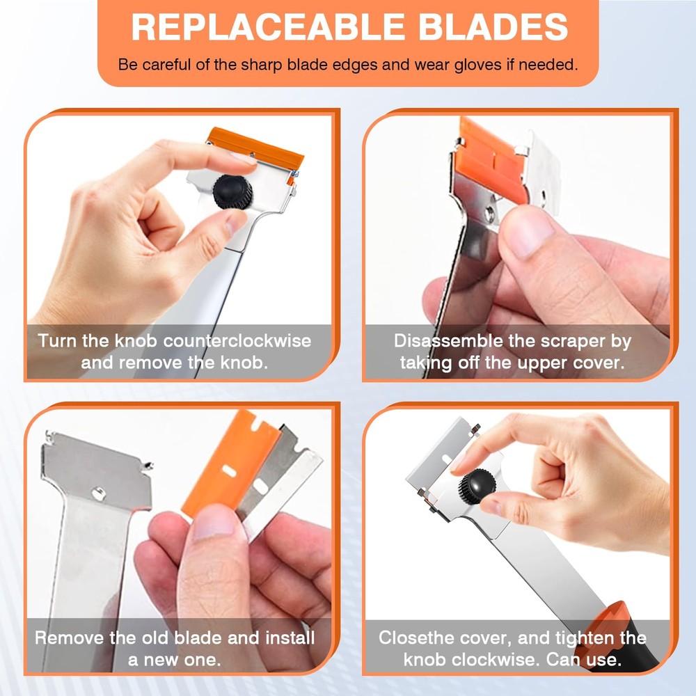 2 Pack Razor Blade Scraper Tool with 20 Metal & 20 2Pack+40Pcs, Orange