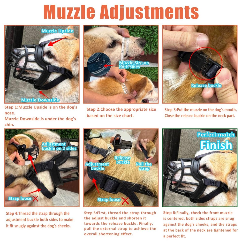 Dog Muzzle – Lightweight Breathable Basket Muzzle, Anti-Biting & Chewing, Adj...