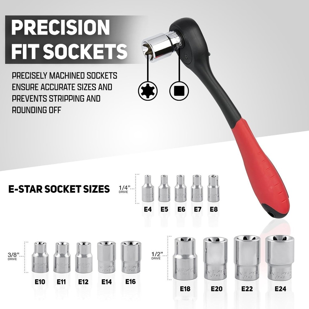 E-Torx Socket Set, 14 Piece, External Torx Socket, E4 to E24, 04300A