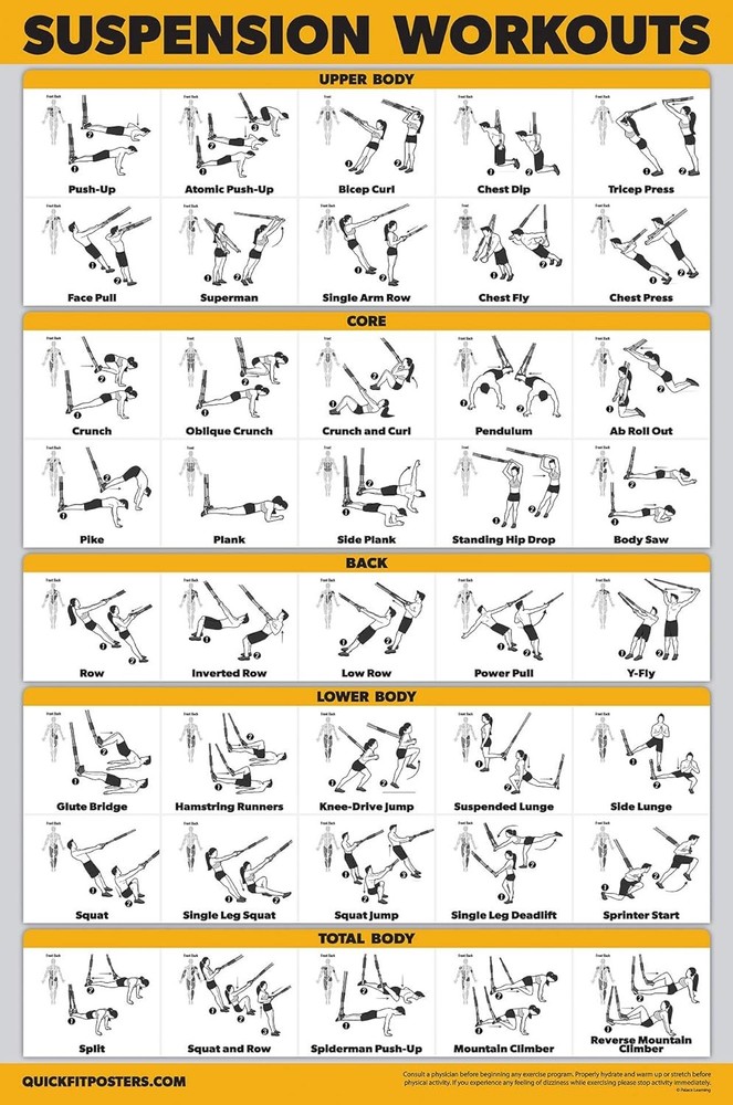 10 Pack - Exercise Workout Poster Set - 18" x 24", Multi-color