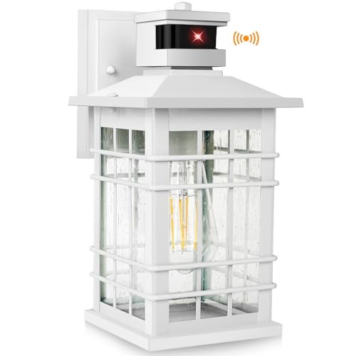 KONDRAS MOTION SENSOR OUTSIDE WALL LANTERN WATERPROOF WHITE DUSK DAWN LIGHT