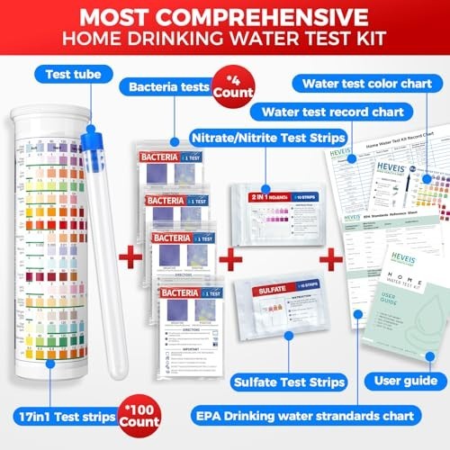 21-in-1 Home Drinking Water Testing Kit - 120 Strips + 4 Bacteria Tests - Tap