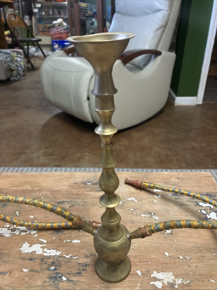 Vintage Brass Hookah Pipe 2 Hose