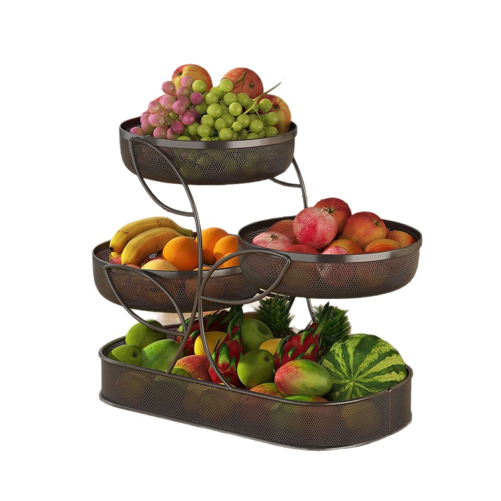 4 Tier Metal Fruit Basket Holder Dining Table Fruit Tray Kitchen Storage Rack US