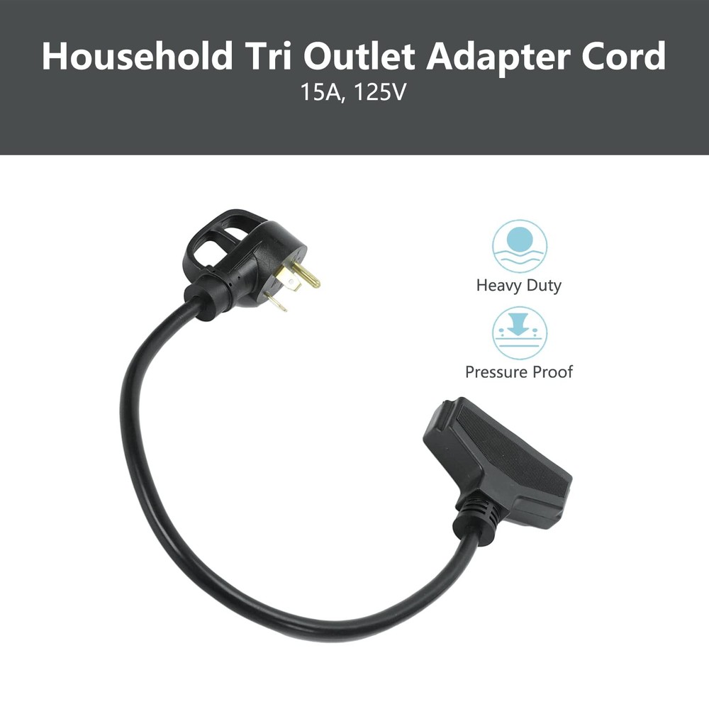 RV 30A to (3) 15A Adapter Cord Tri Outlet Household 125/250V with Grip Handle