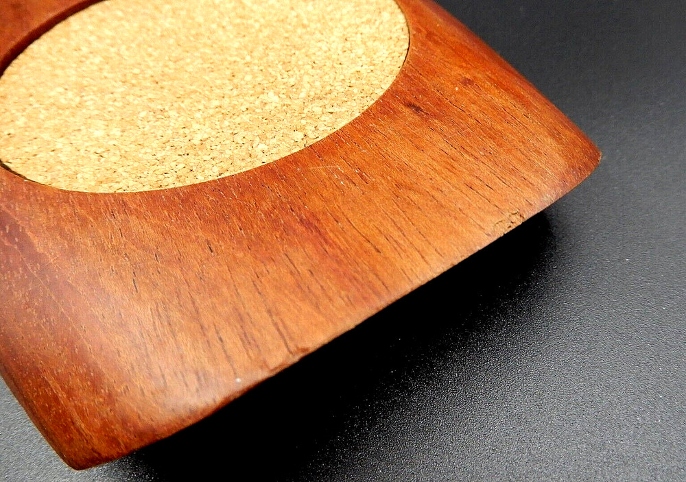 SOLID TEAK WOOD DANISH MODERN BOTTLE SUPPORT AND COASTER