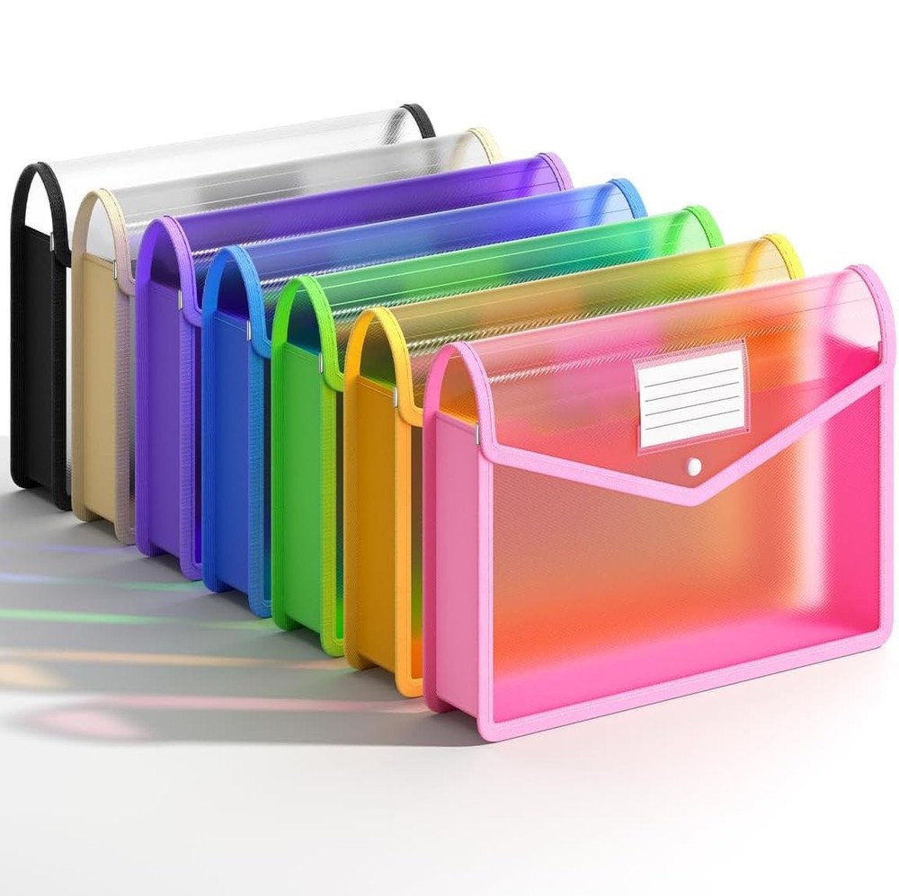 7 Pack Plastic Expanding File Folder, Transparent envelopes with Snap Closure...