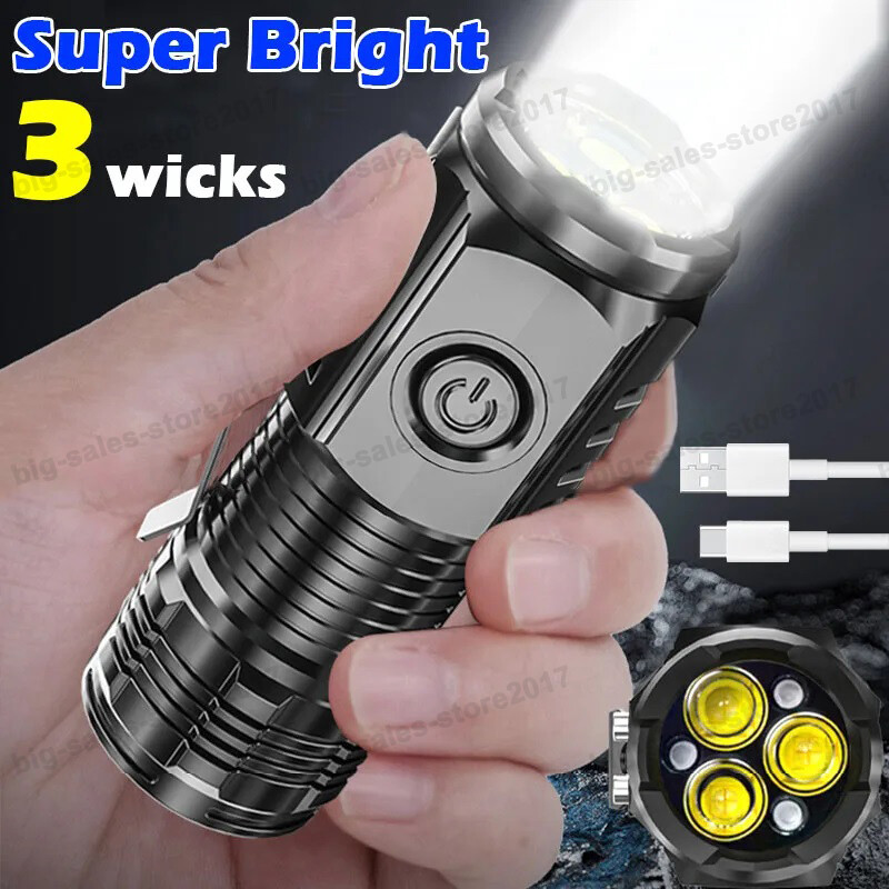 3Pcs Super Bright LED Tactical Military Flashlight Rechargeable Work Light Torch