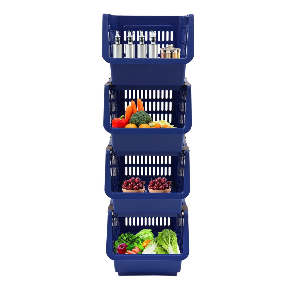 4PCS Stacking Storage Baskets, PP Plastic Stackable Organizer Bins