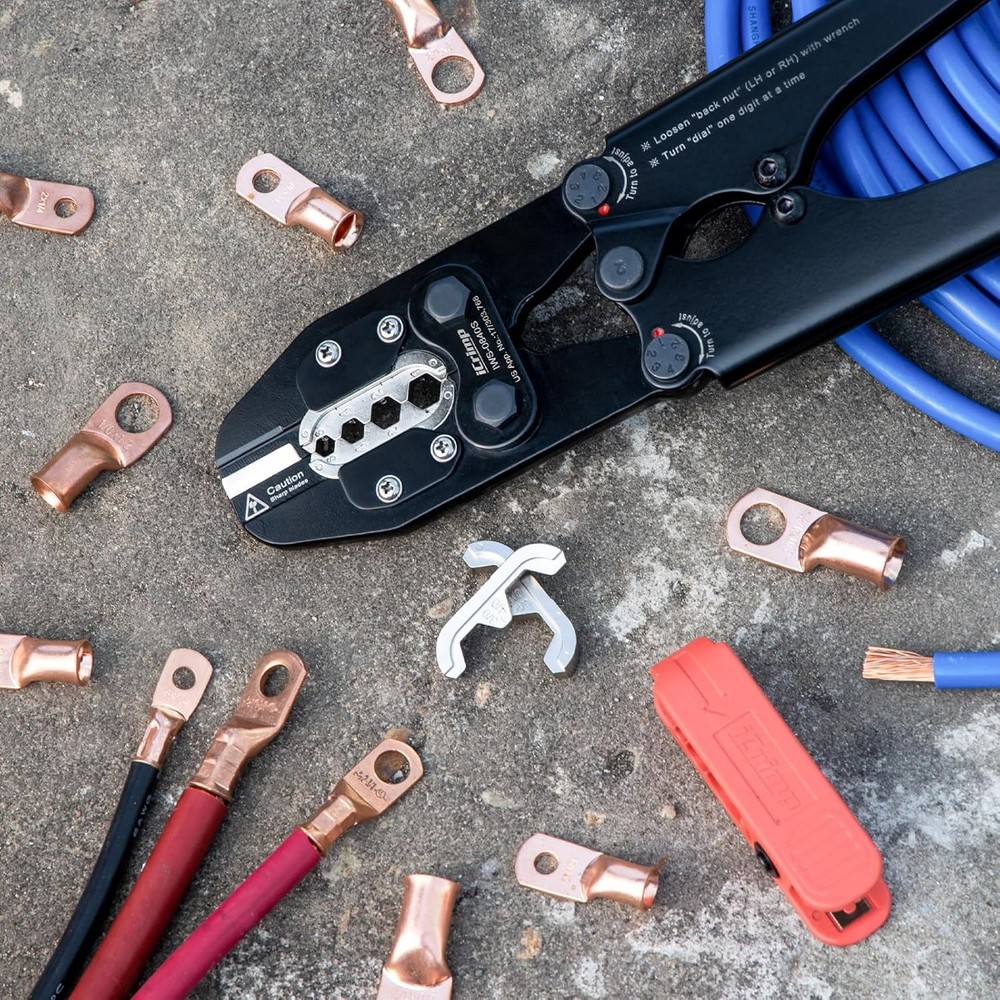 iCrimp Battery Cable Lug Crimping Tool Set includes Cable Lug Crimper, Cable Str