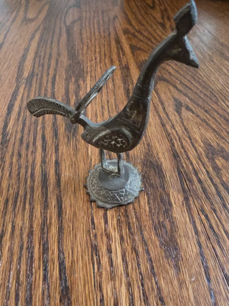 Unique Antique Vintage Solid Brass Silver Kohl Empty Flask Peacock Bird Figure