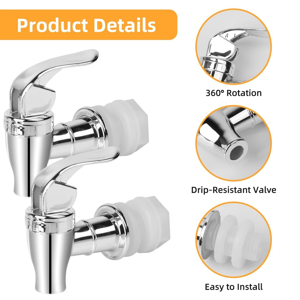 2 Pack Beverage Dispenser Spigot Replacement - Food Grade ONE SIZE, Silver