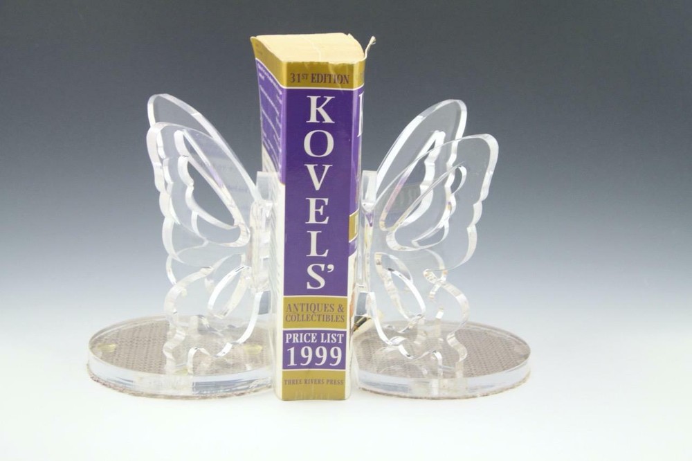 Lucite Acrylic Clear Plastic Butterfly Bookends