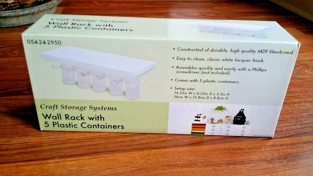 CRAFT STORAGE SYSTEMS Wall Rack with 5 Plastic Containers NEW IN BOX~ FREE SHIP