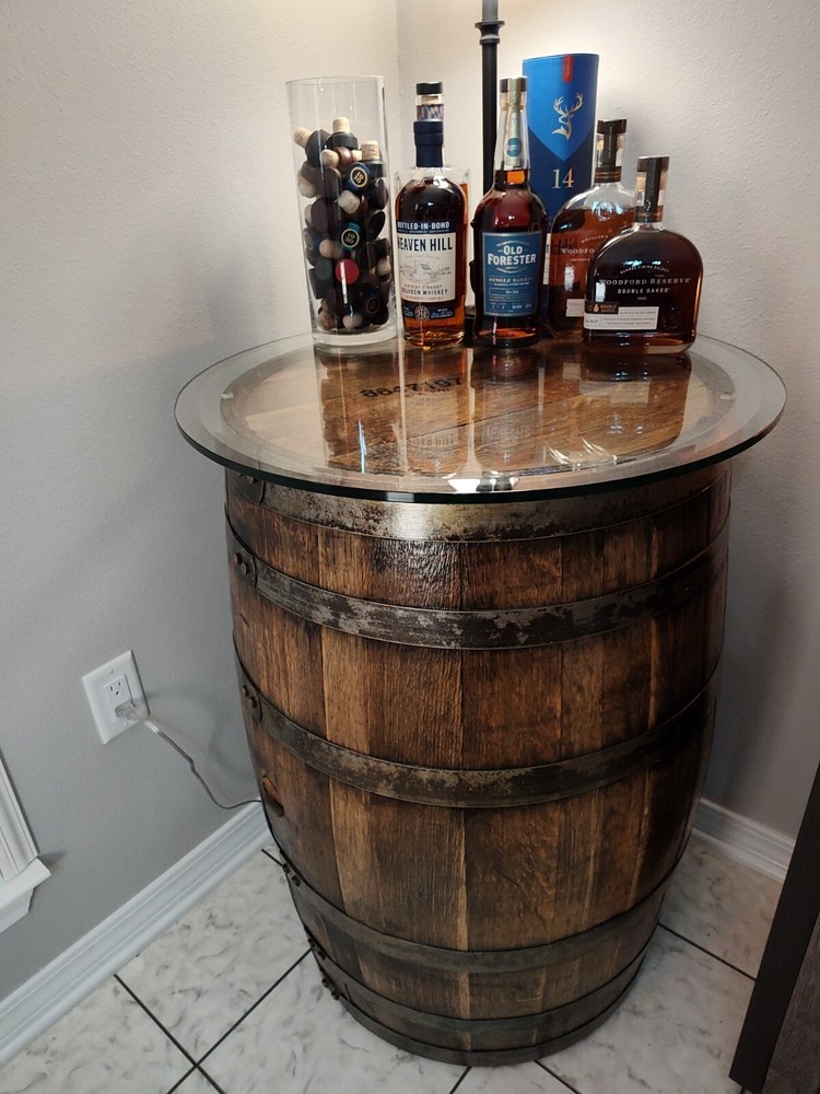 Oak Whiskey Barrel Bar Table