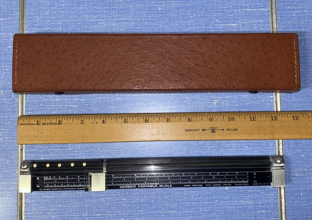 Vintage Gerber Variable Scale Engineering Slide Rule Model TP007100B With Case