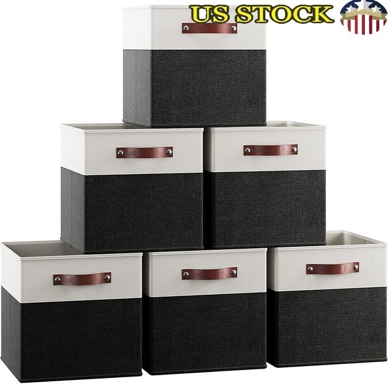Durable Linen Storage Bin W/ Leather Handles Foldable Organizer Home Use