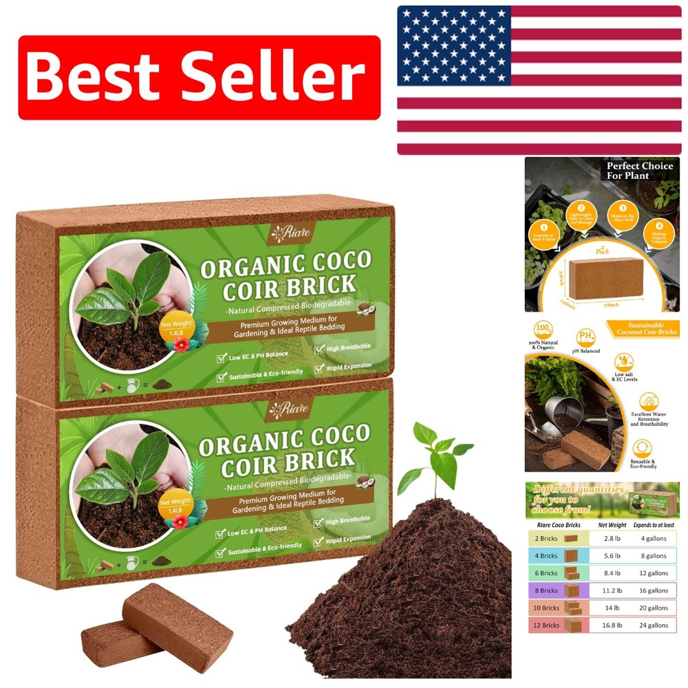 100% Natural Compressed Coco Coir Blocks - Moisture Retaining Gardening Solution