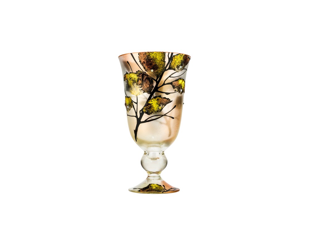 Victoria Bella 12'' Height Vase Glass Pattern: Beige Leaf Abstract