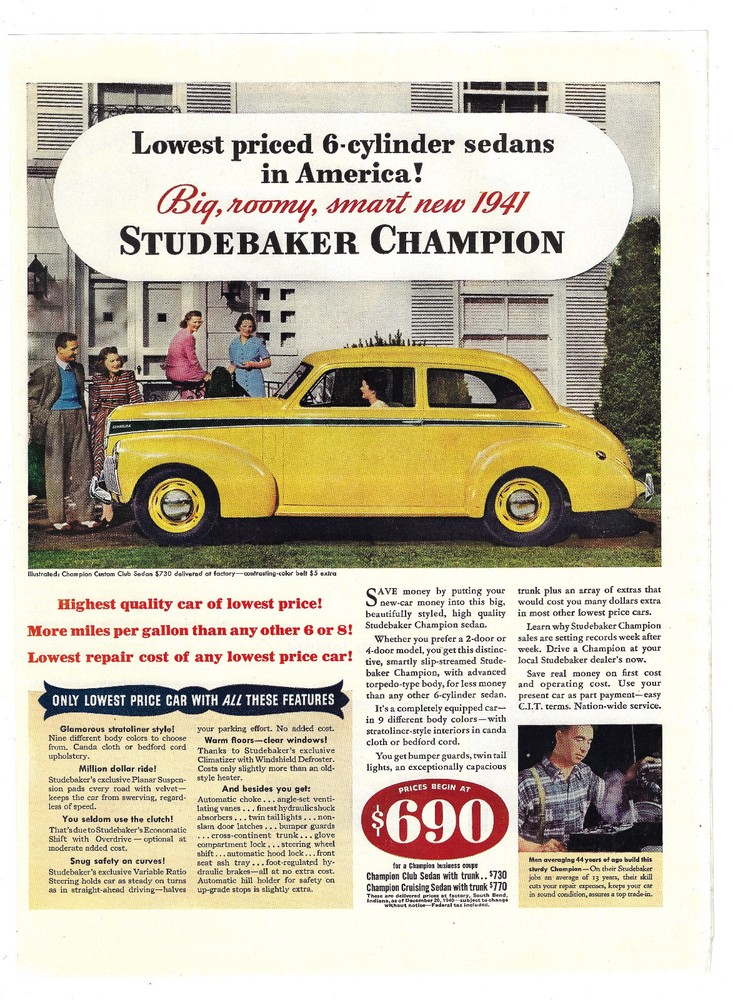 Studebaker Champion Print Ad Vintage Car Advertisement 1941