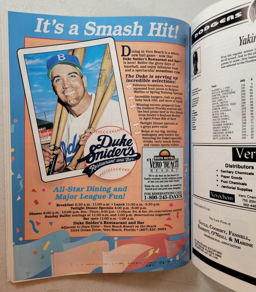1992 Vero Beach Dodgers Souvenir Yearbook Program Holman Stadium Baseball