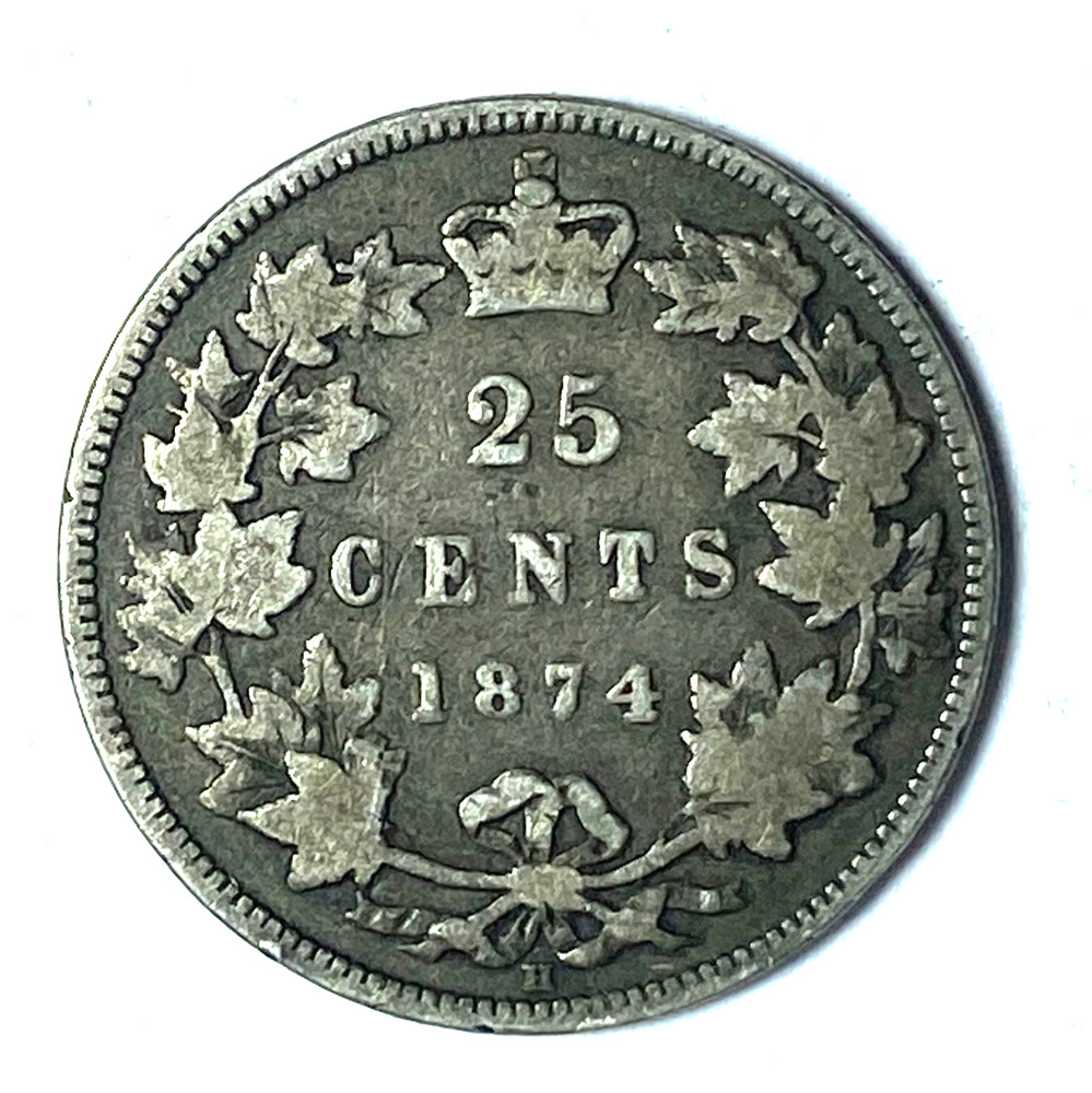1874 Canada 25c Twenty Five Cents Silver Quarter KM# 5