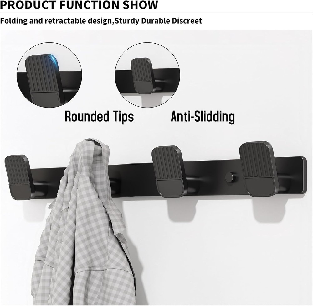 Coat Rack Wall Mount Coat Hooks - Black Hook Rack Wall Mount with 4 Hooks Alu...